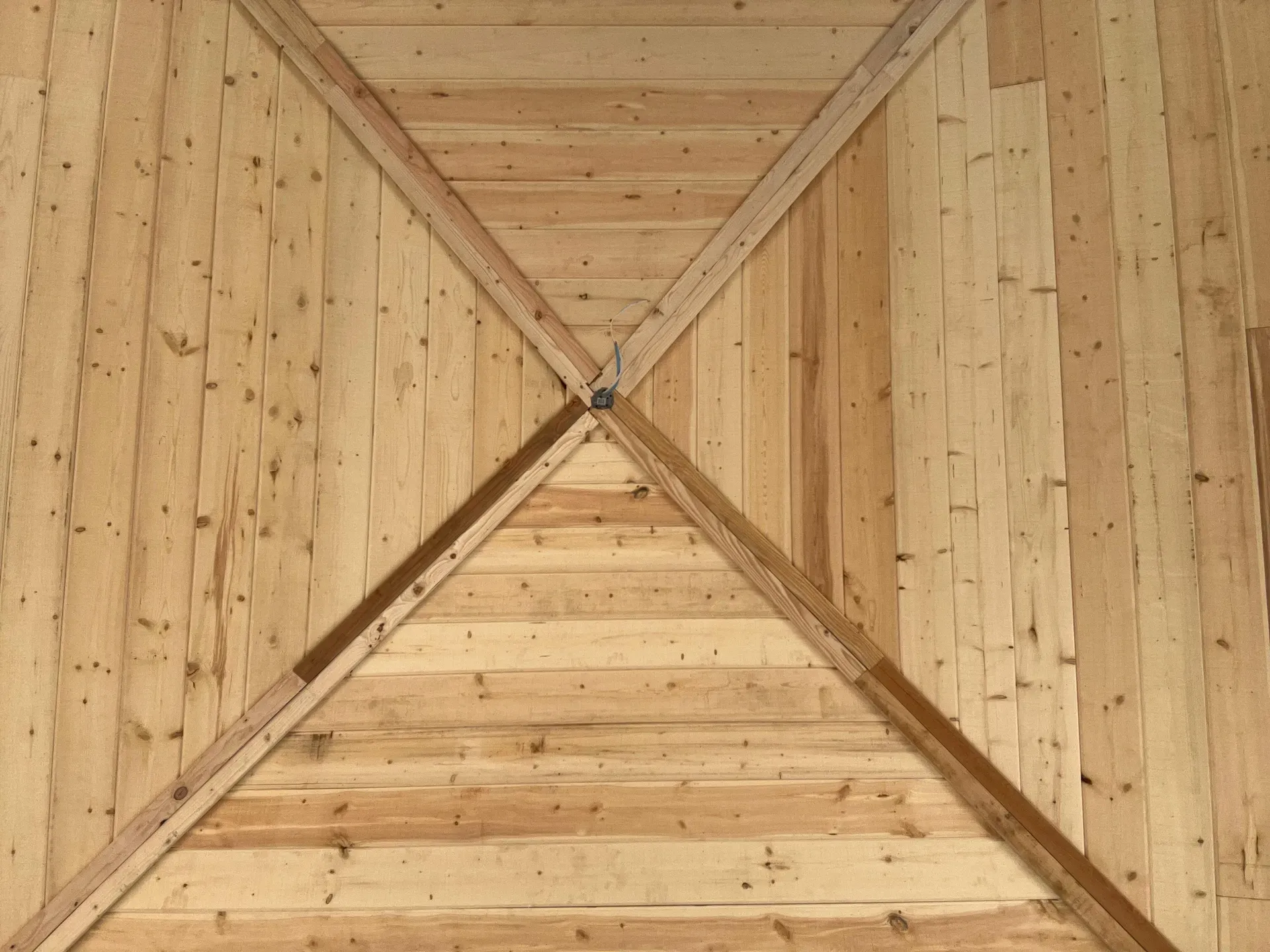 Tongue-and-groove pyramid ceiling detail