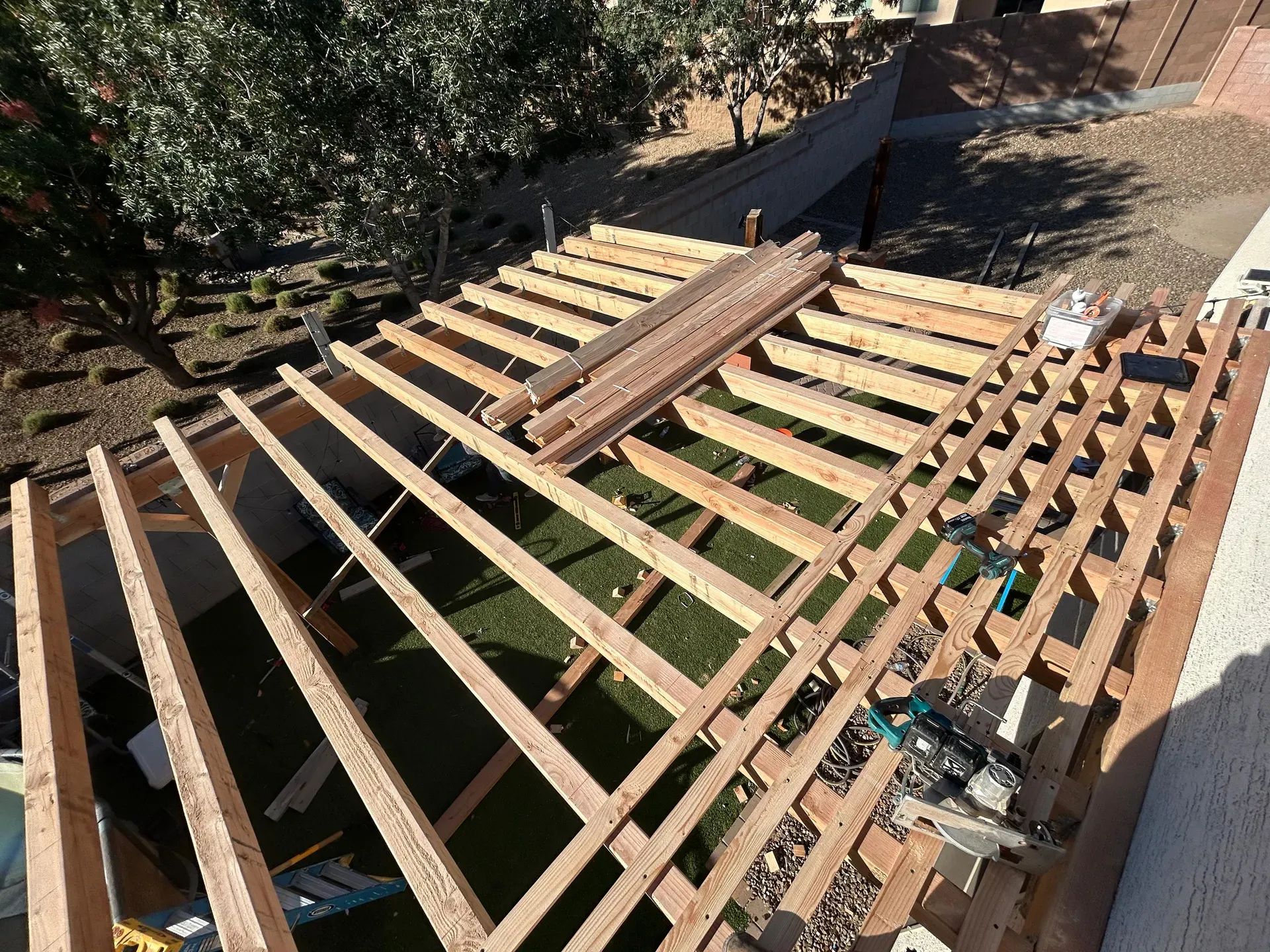 Lattice cover framing in progress
